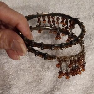 Source Unknown Amber Beaded Dangle Hoop Bracelets